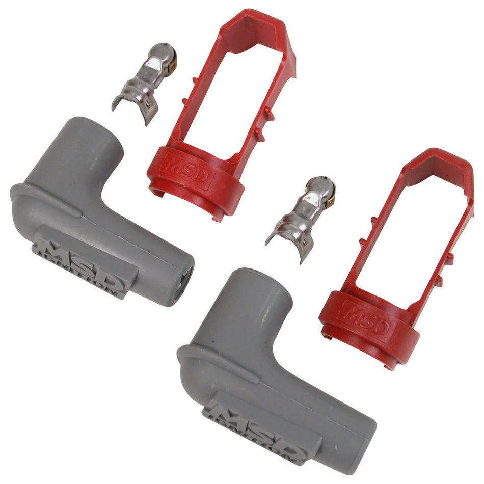 MSD Jet Ski PWC Silicone 90 Degree Spark Plug Boots & Terminals - Grey - Comes with Retainers - Comes as a set of 2