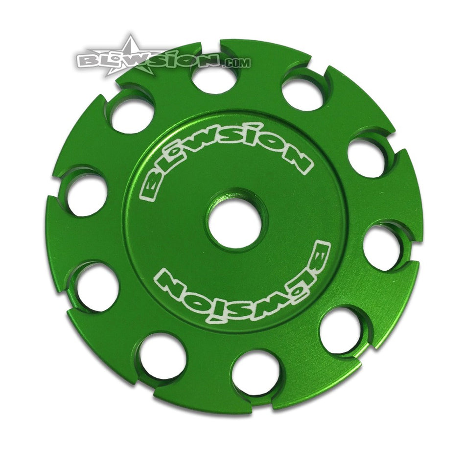 Blowion Mikuni SBN BN Throttle Cable Drum Billet aluminum throttle drum for maximum throttle adjustments. Machined from 6061-T6 aluminum and anodized for corrosion protection. Features 9 different hole locations for the throttle cable to attach